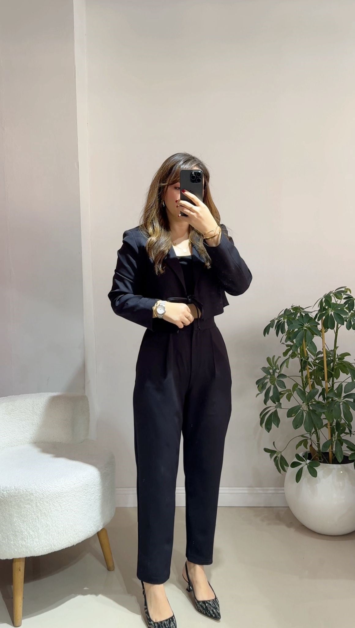 Mini Blazer Ceketli Siyah Takım