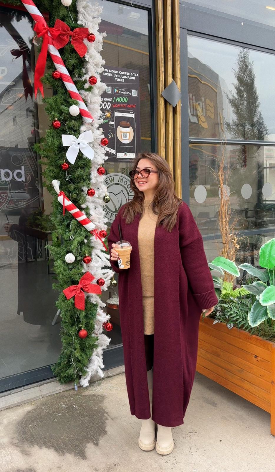 Premium Maxi Bordo  Hırka
