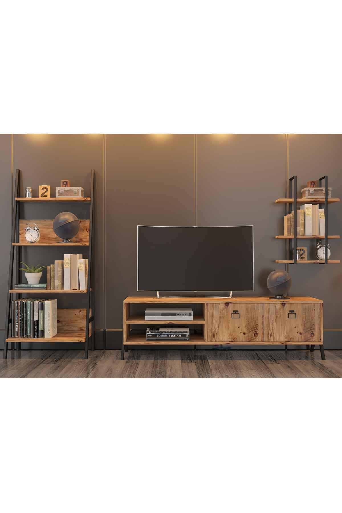 Avmpark Yanke Tv 150 Metal Raflı + Kitaplık Atlantik Çam