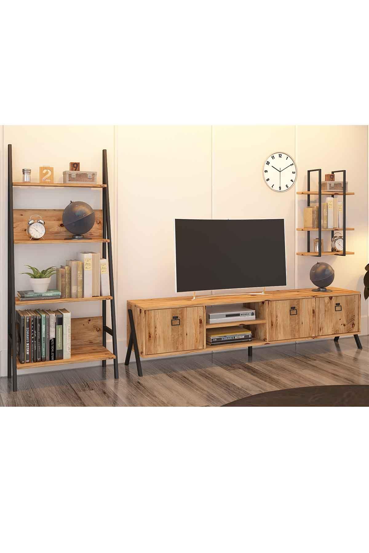 Avmpark Yanke Tv 180 Atlantik Çam Metal Raflı + Kitaplık