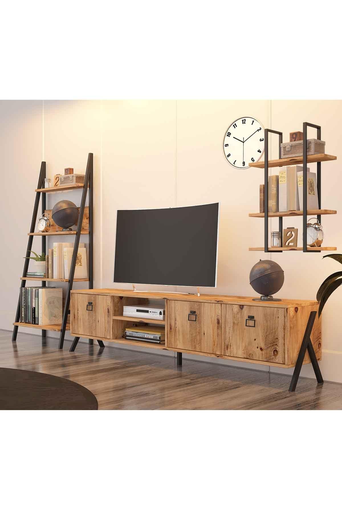 Avmpark Yanke Tv 180 Atlantik Çam Metal Raflı + Kitaplık