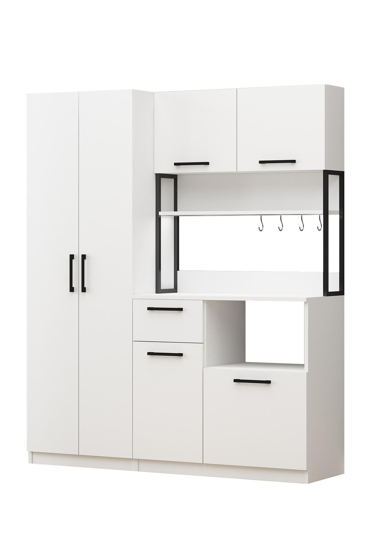 Ervin 4 Sele Raflı Tiba Beyaz Airfry Çok Amaçlı Kiler Dolabı 4 Raflı Dolaplı Kahve Köşesi