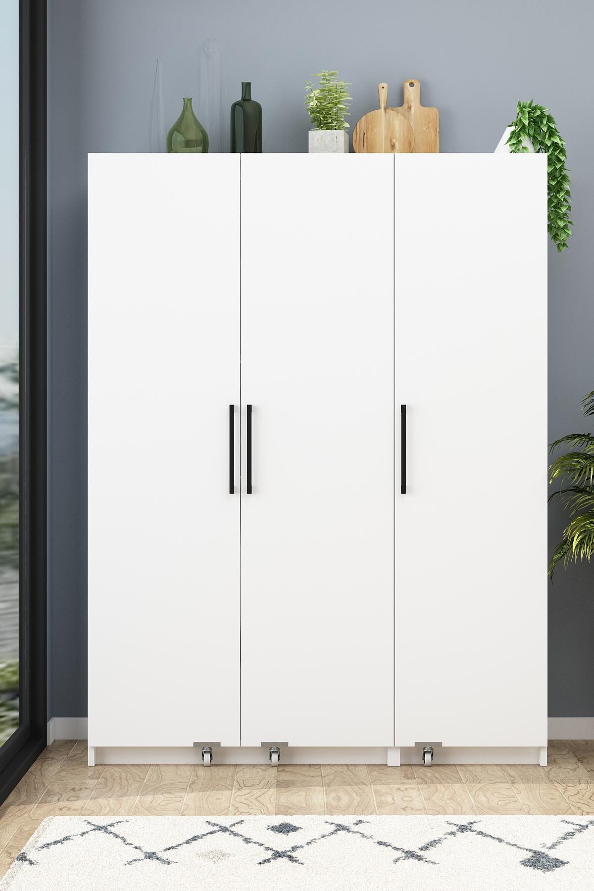 Erzak Dolabı 180 Cm 3 Kapaklı Banyo Kiler Dolabı Çok Amaçlı Dolap Beyaz