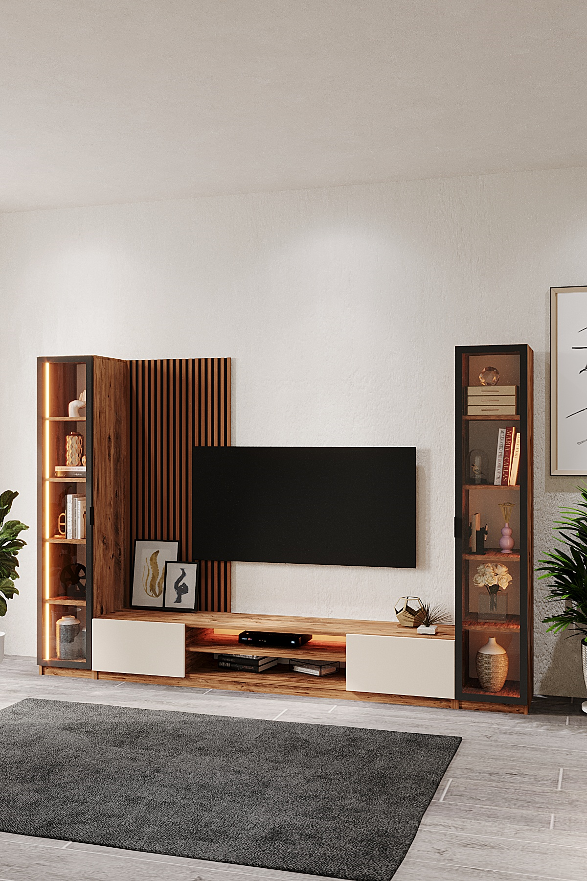 Orea Tv_Ünitesi 180 Cm Led Işıklı Akustik Panelli Atlantik çam- Vizon