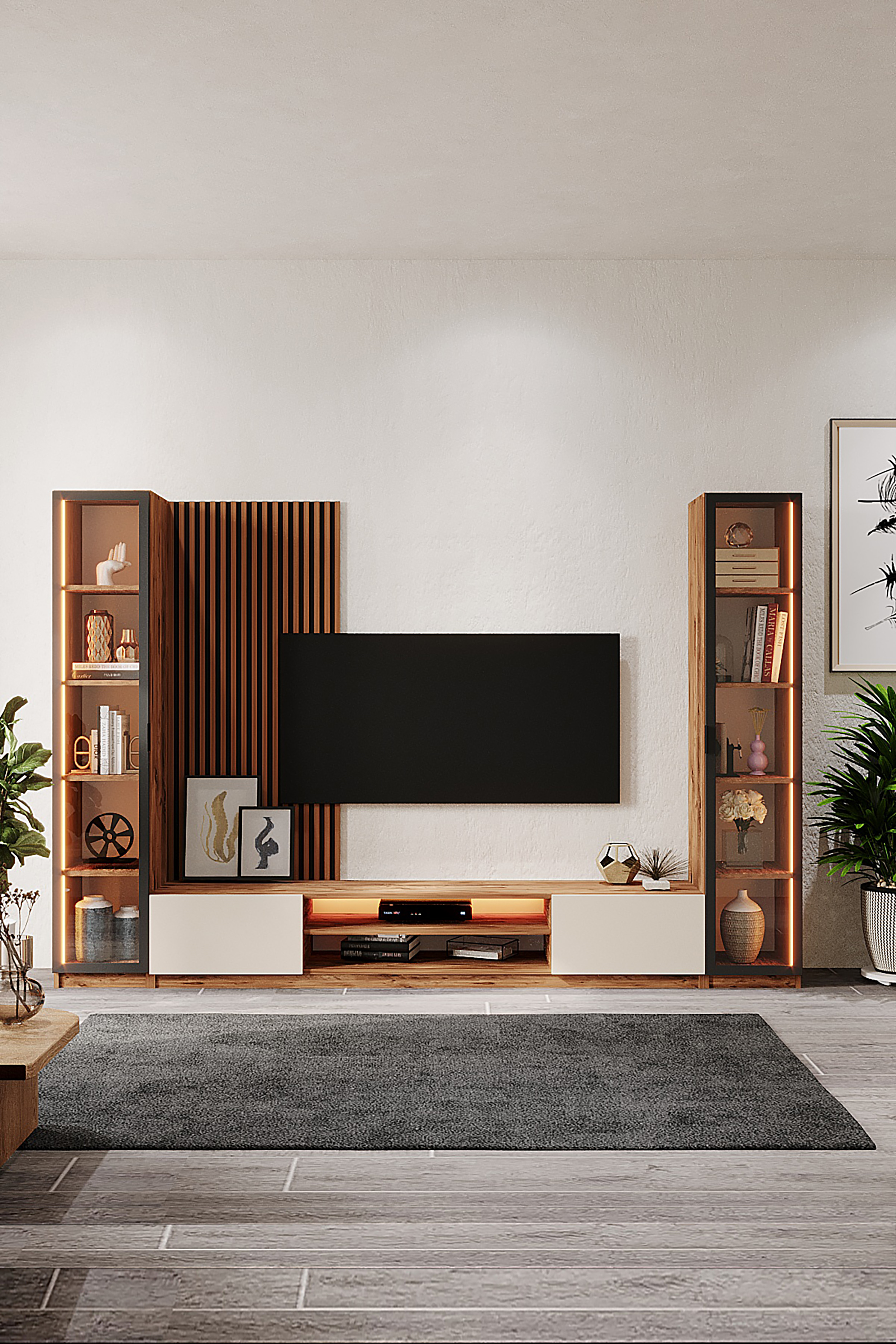 Orea Tv_Ünitesi 180 Cm Led Işıklı Akustik Panelli Atlantik çam- Vizon