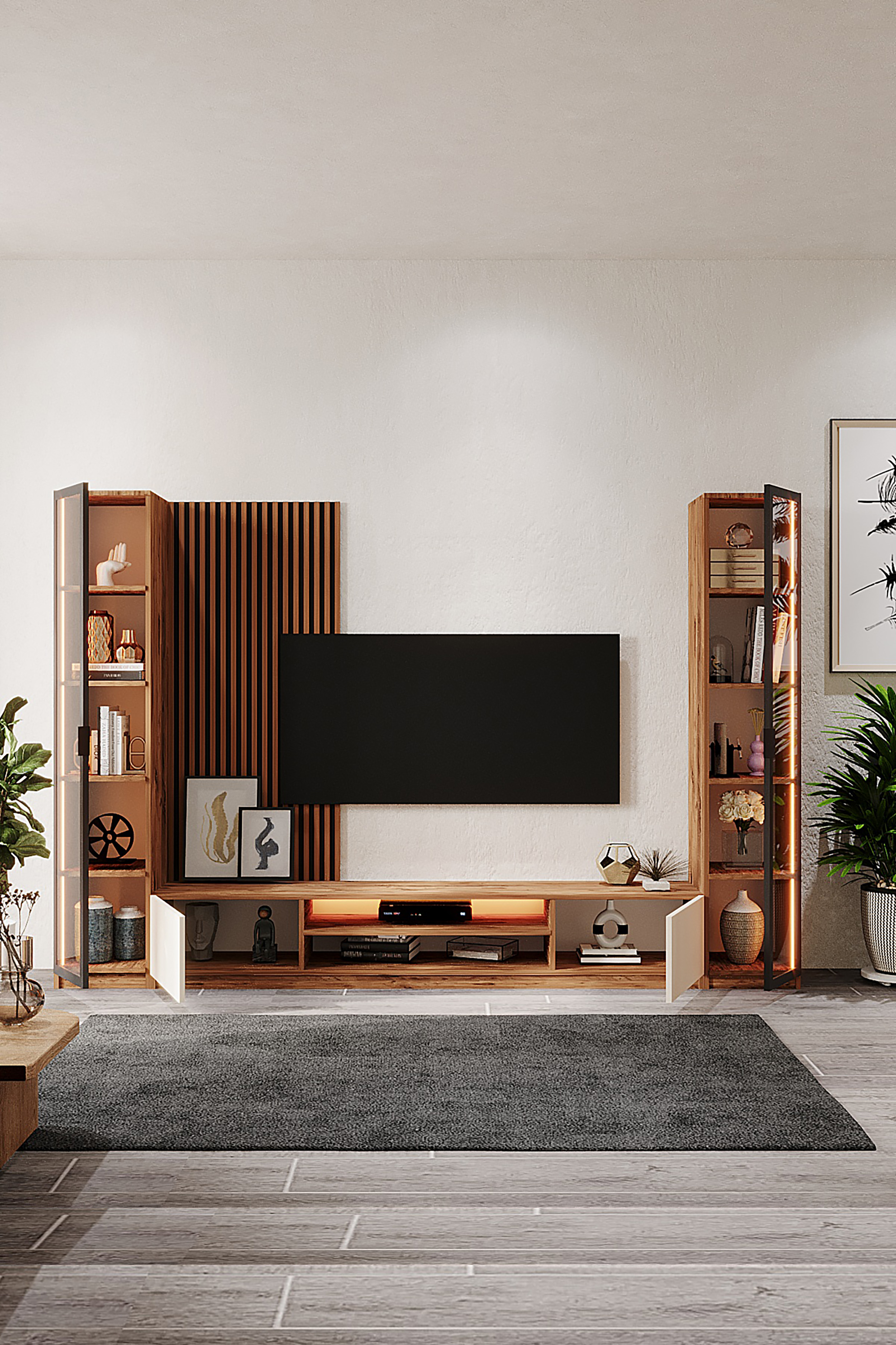 Orea Tv_Ünitesi 180 Cm Led Işıklı Akustik Panelli Atlantik çam- Vizon