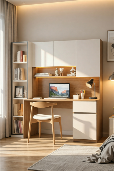 Bondy Çalışma Masası Bilgisayar Masası + Led Işıklı Cam Kapaklı Kitapiık Ceviz Beyaz