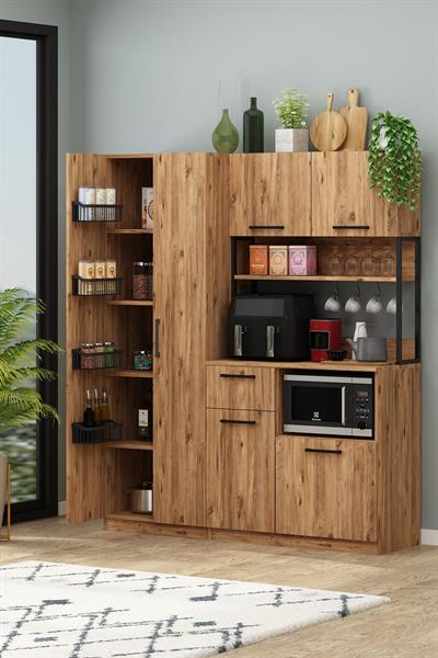 Ervin 4 Sele Raflı Tiba Atlantik Çam Airfry Çok Amaçlı Kiler Dolabı 4 Raflı Dolaplı Kahve Köşesi
