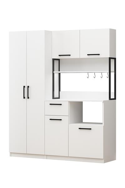 Ervin 4 Sele Raflı Tiba Beyaz Airfry Çok Amaçlı Kiler Dolabı 4 Raflı Dolaplı Kahve Köşesi