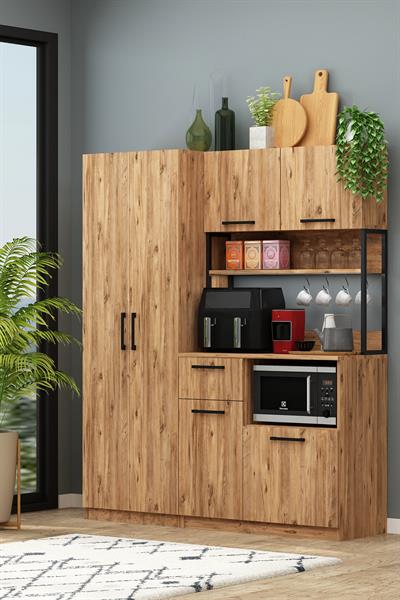 Ervin Tiba Atlantik Çam Airfry Çok Amaçlı Kiler Dolabı 4 Raflı Dolaplı Kahve köşesi