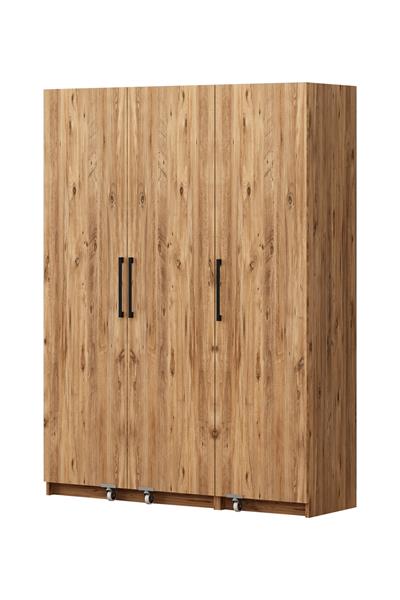 Erzak Dolabı 180 Cm 3 Kapaklı Banyo Kiler Dolabı Çok Amaçlı Dolap Atlantik Çam