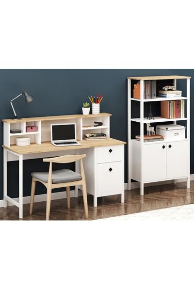 Remy Çalışma Masası + Kitaplık SepetBeyaz