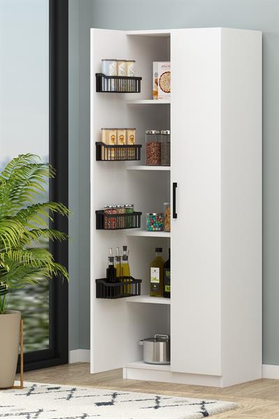 Tiba Beyaz Sepetli 4 Raflı Bazalı Çok Amaçlı Dolap Banyo Dolabı Erzak Dolabı