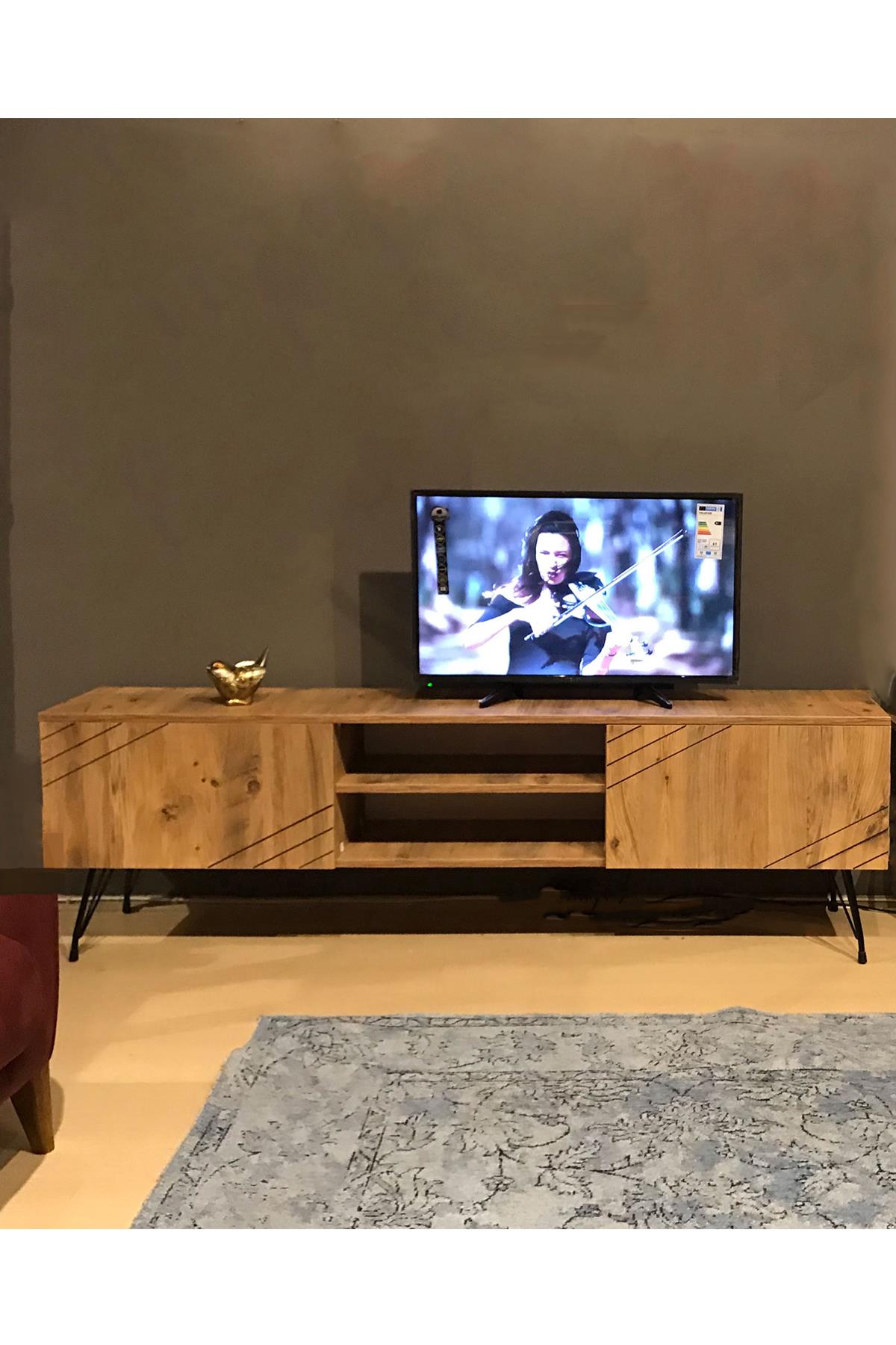 Ceviz Kare Çapraz Tv Ünitesi Tek Alt