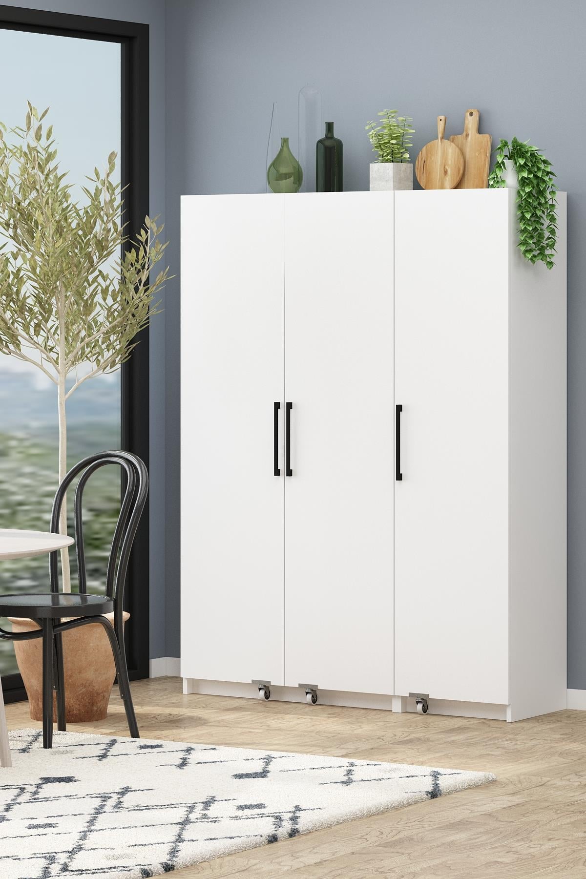 Erzak Dolabı 180 Cm 3 Kapaklı Banyo Kiler Dolabı Çok Amaçlı Dolap Beyaz