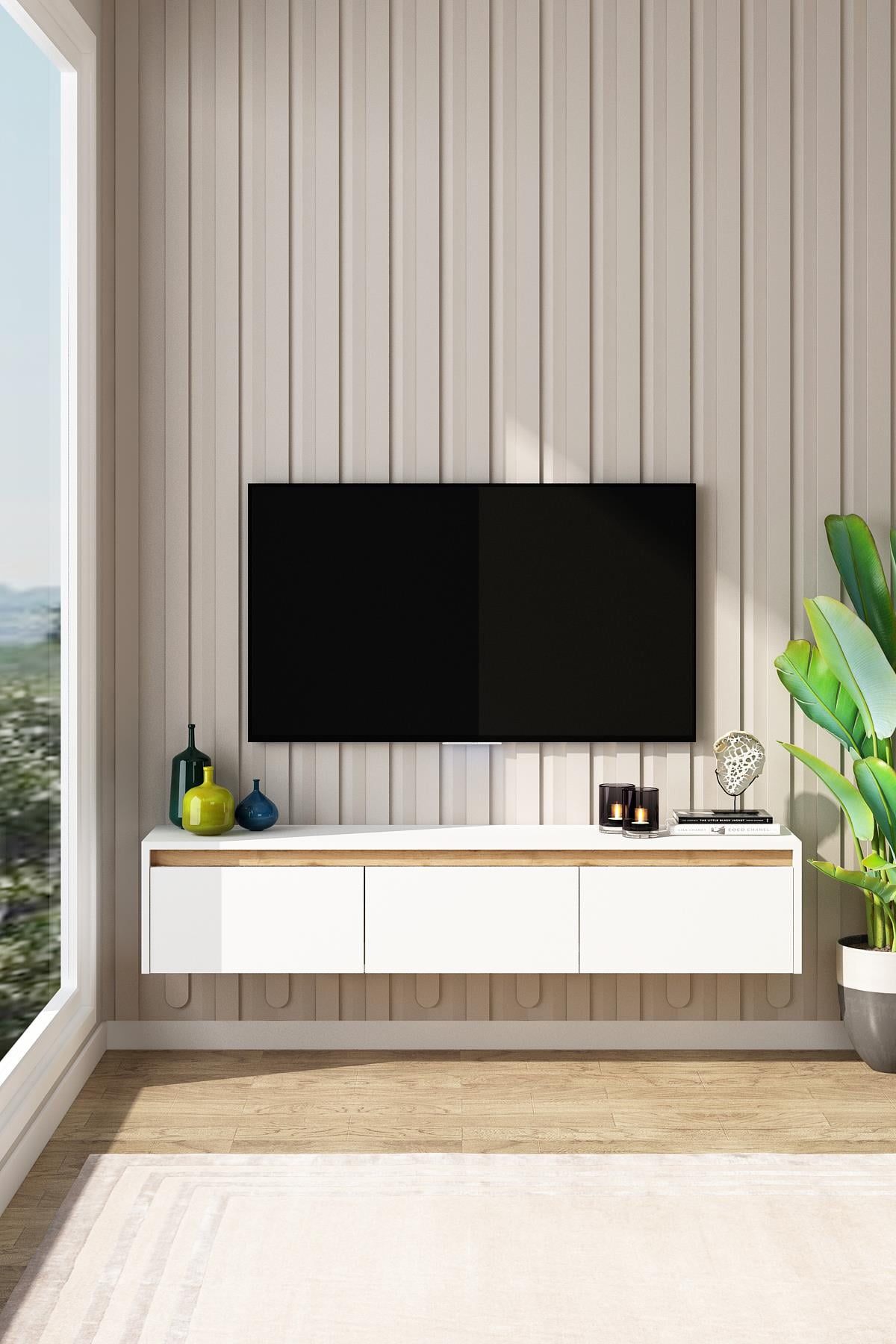 Laris Tv Ünitesi 180 Cm Televizyon Sehpası Tv Ünitesi Sepet Beyaz