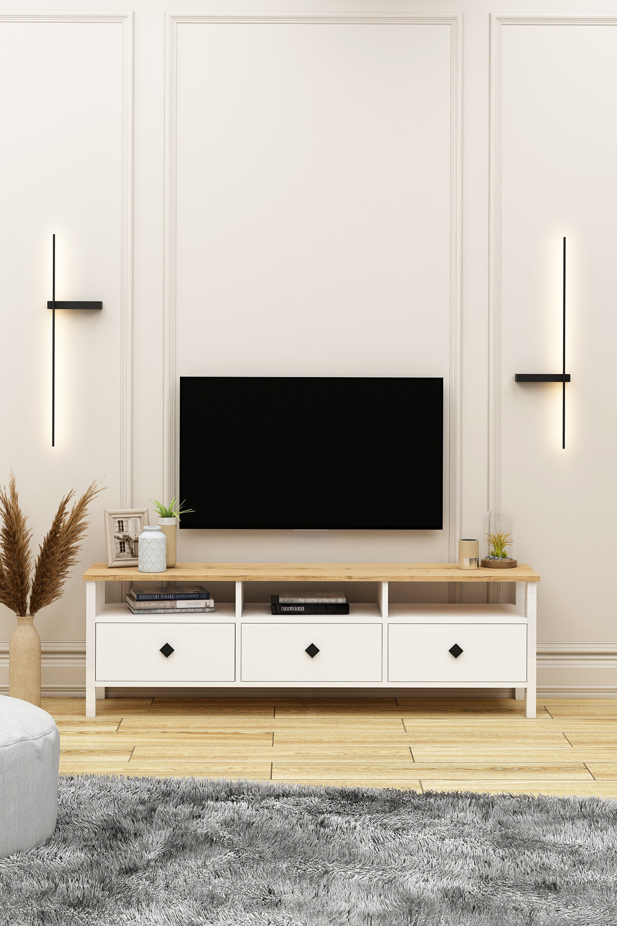 Remy Tv Ünitesi 150 cm Televizyon Sehpası Sepet-Beyaz