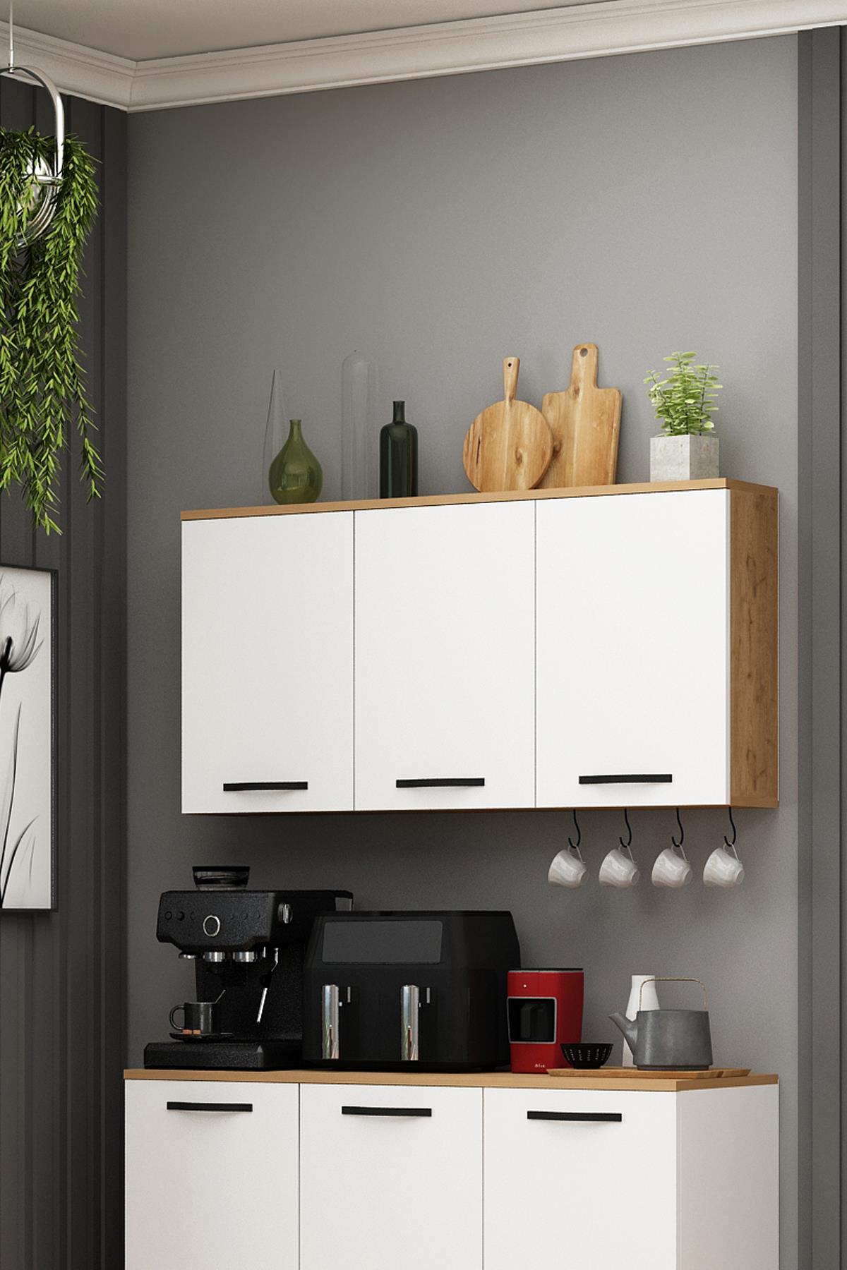 Smart Üst Modül Çok Amaçlı Dolap Erzak Dolabı Airfry Dolabı Kahve Köşesi Sepet Beyaz