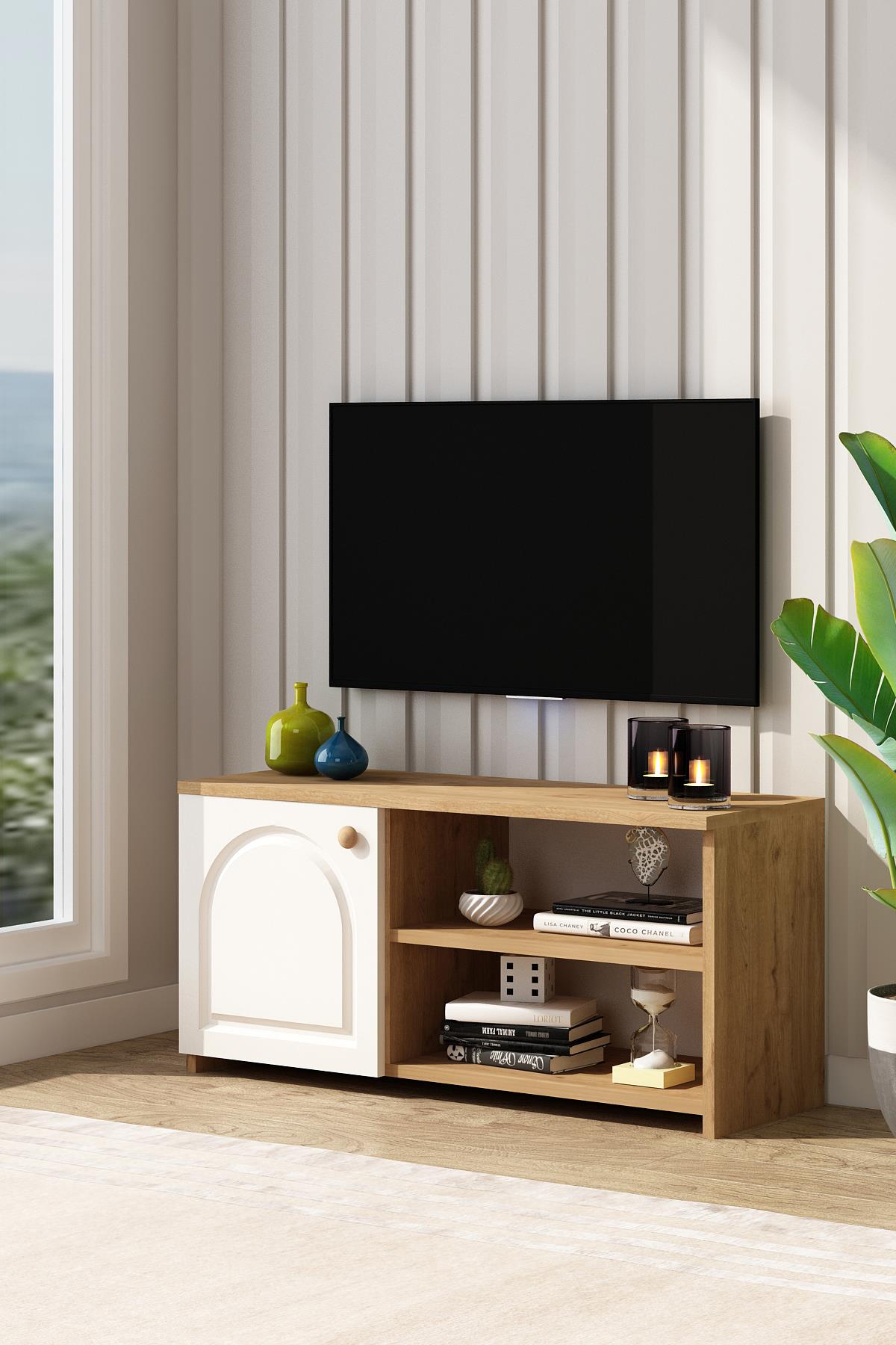Tika Mebran Kapaklı Tv ünitesi Sepet Beyaz