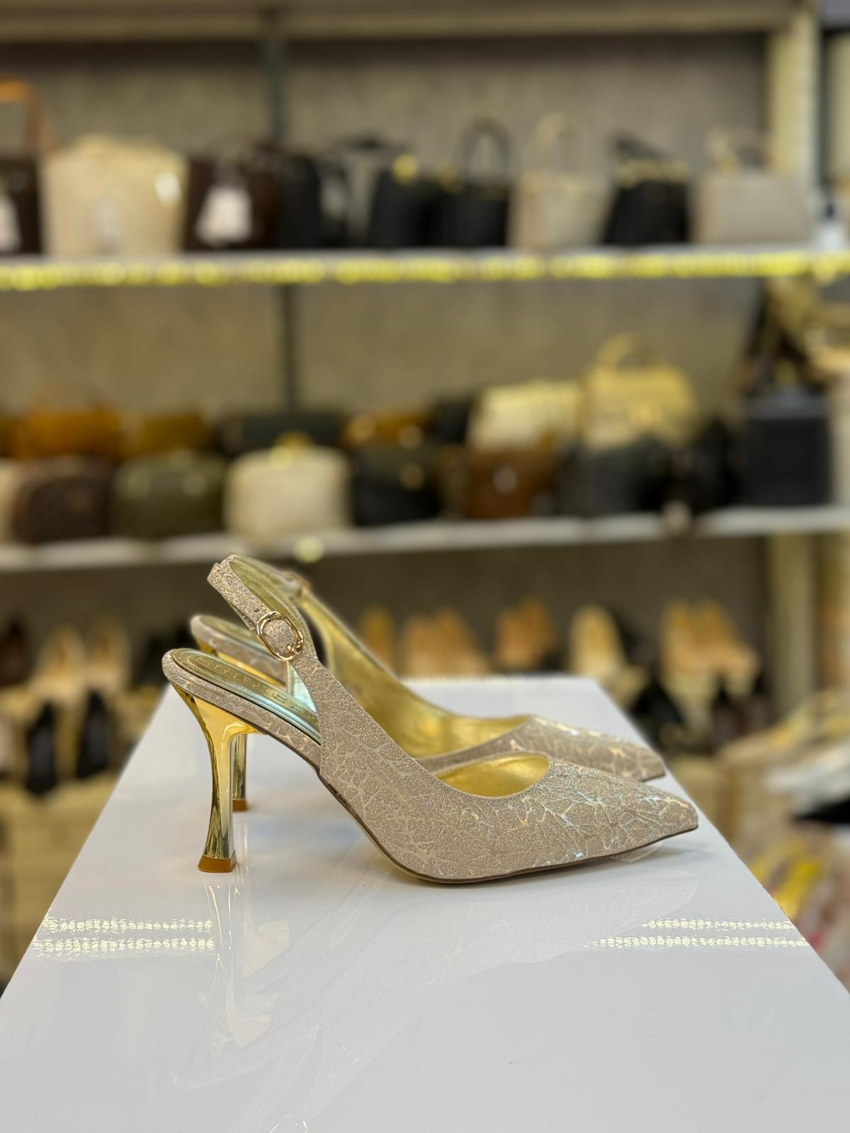 Baskılı Simli Yanı Açık Stiletto