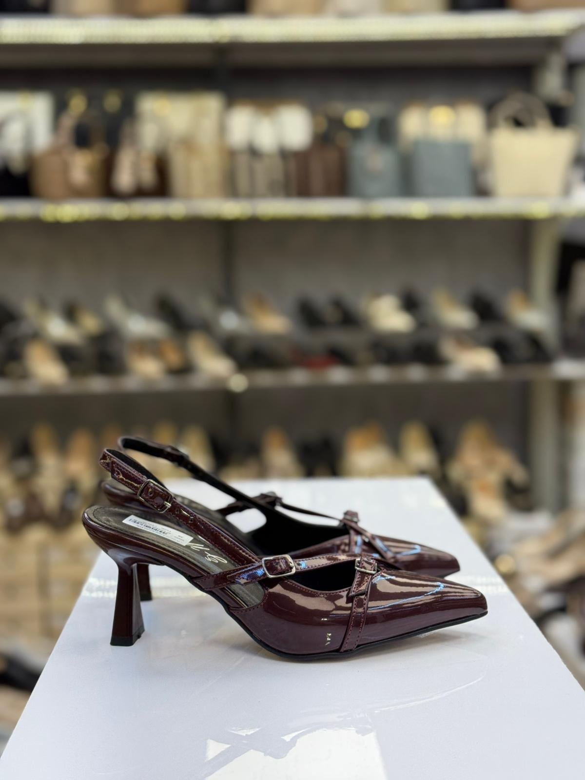 Çift Baretli Rugan Stiletto Bordo