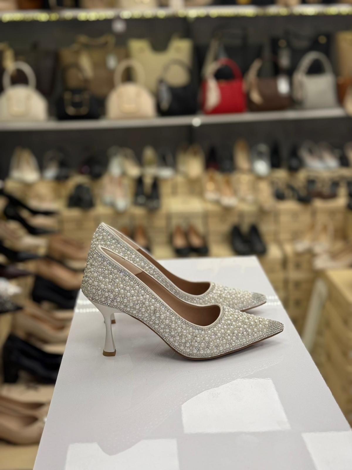 İnci Taşlı Stiletto Gelin Ayakkabısı