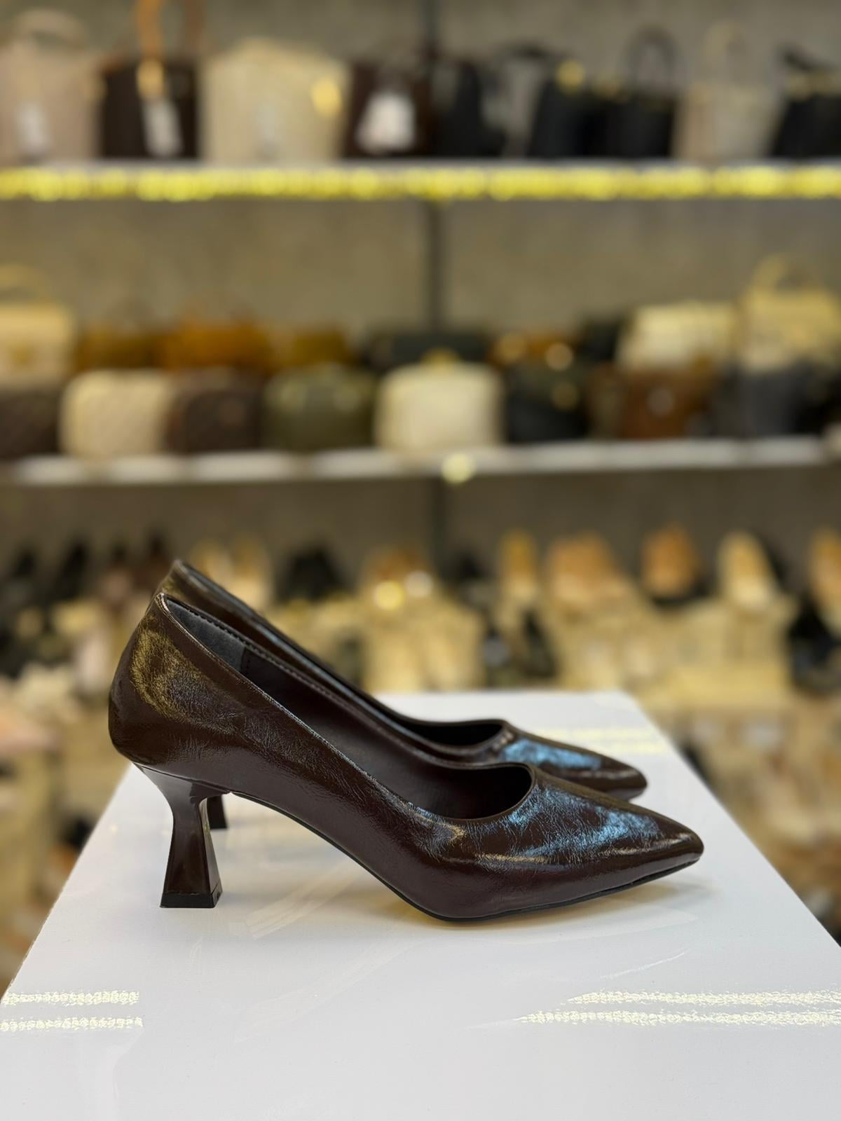 Kahve Kısa Topuk Stiletto