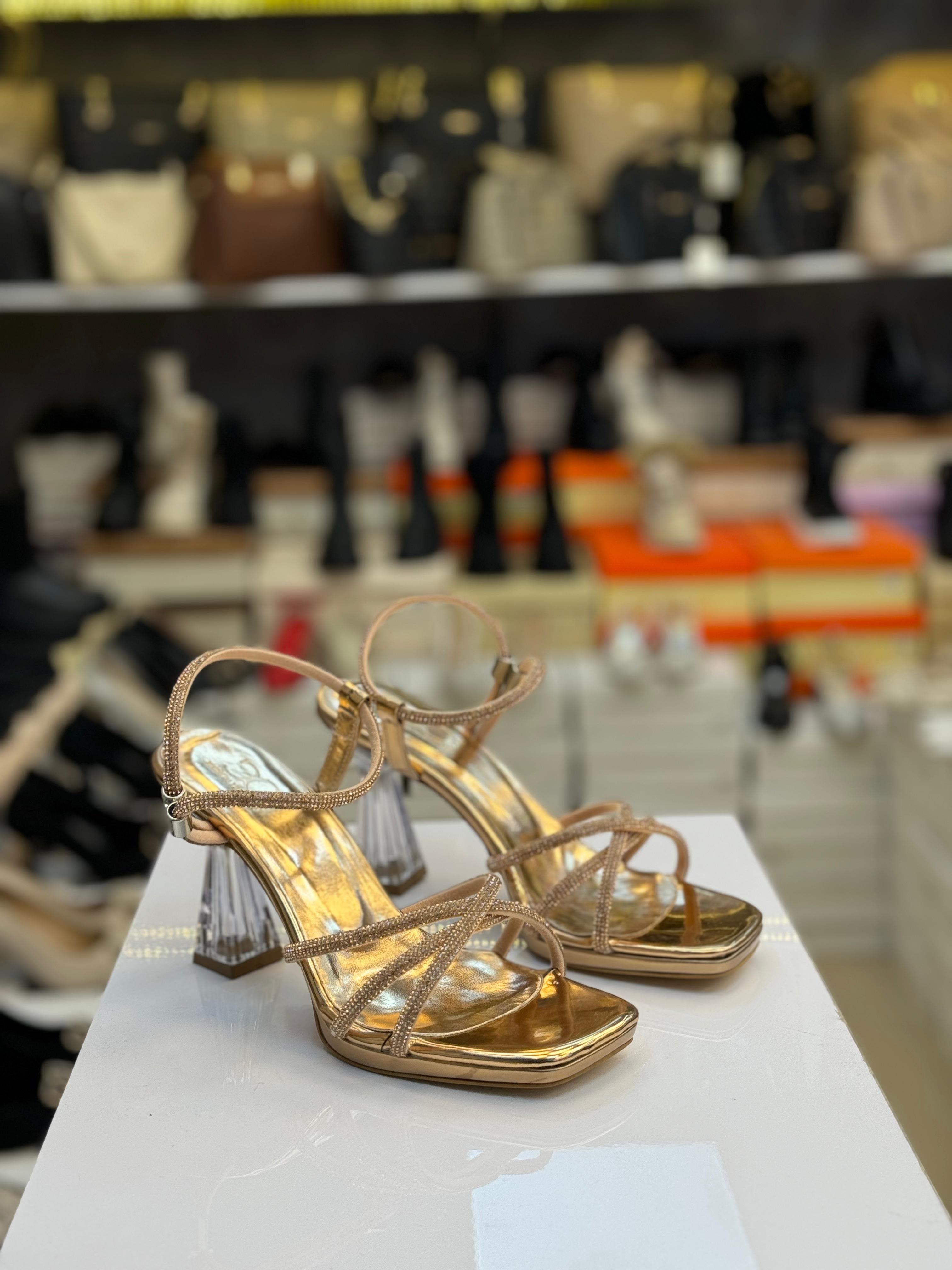 Rose Gold Şeffaf Topuk Taşlı Kadın Ayakkabı