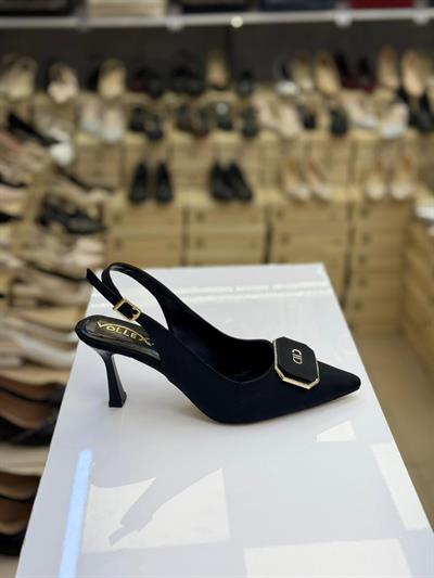 İthal Tokalı Saten Malzeme Stiletto Arkası Açık
