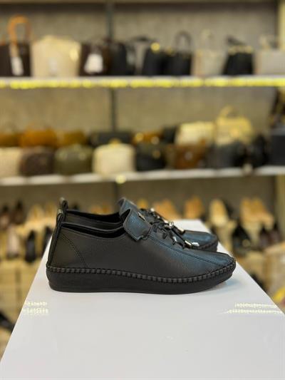 Kadın Günlük Ayakkabı Lastik Bağcıklı Kaymaz Taban Rahat Sneaker Siyah