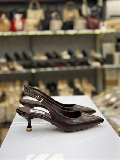 Kısa Topuk Arkası Açık Stiletto Kahve