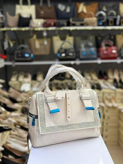 Kriste Bell İthal Taşlı El Omuz Çantası Krem