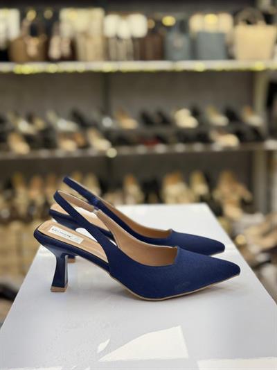 Saten Lastikli Lacivert Stiletto