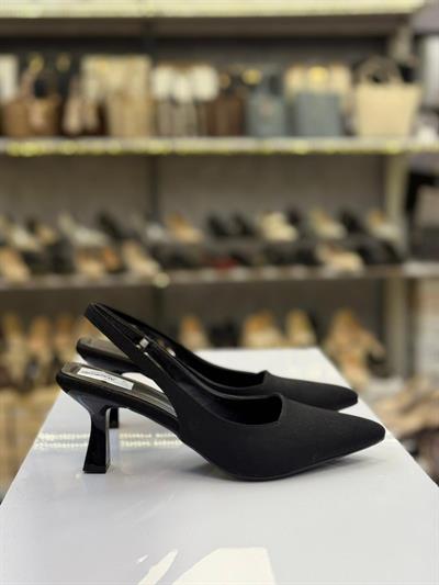 Saten Lastikli Stiletto Siyah