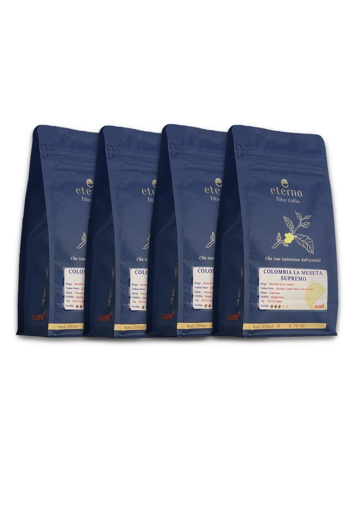 Eterno Colombia La Meseta Supremo Öğütülmüş Dörtlü Filtre Kahve Seti – 4 x 250gr