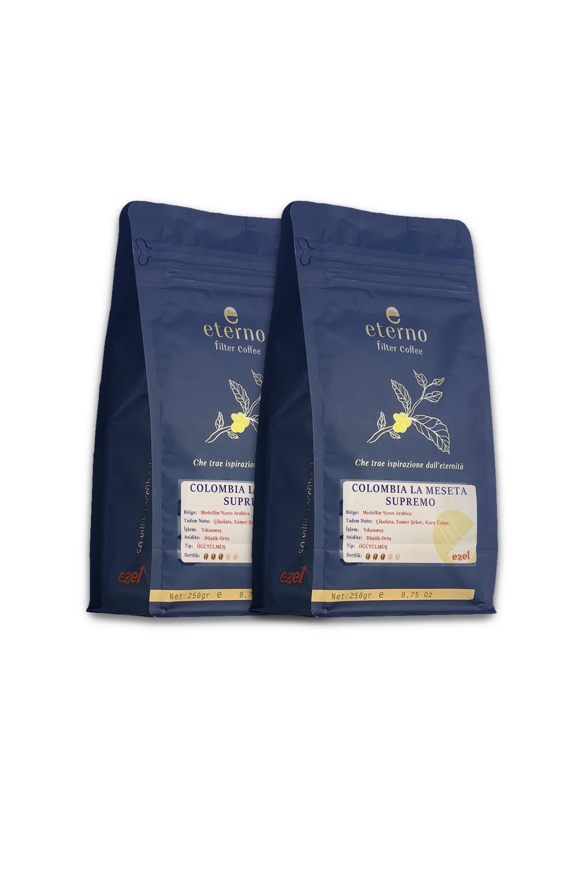 Eterno Colombia La Meseta Supremo Öğütülmüş İkili Filtre Kahve Seti – 2 x 250gr