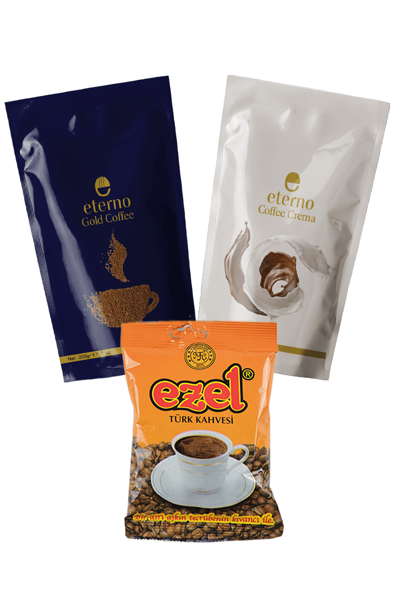 Ezel & Eterno Üçlü Tadım Seti - Gold Granül Kahve + Coffee Crema Süt Tozu + Türk Kahvesi
