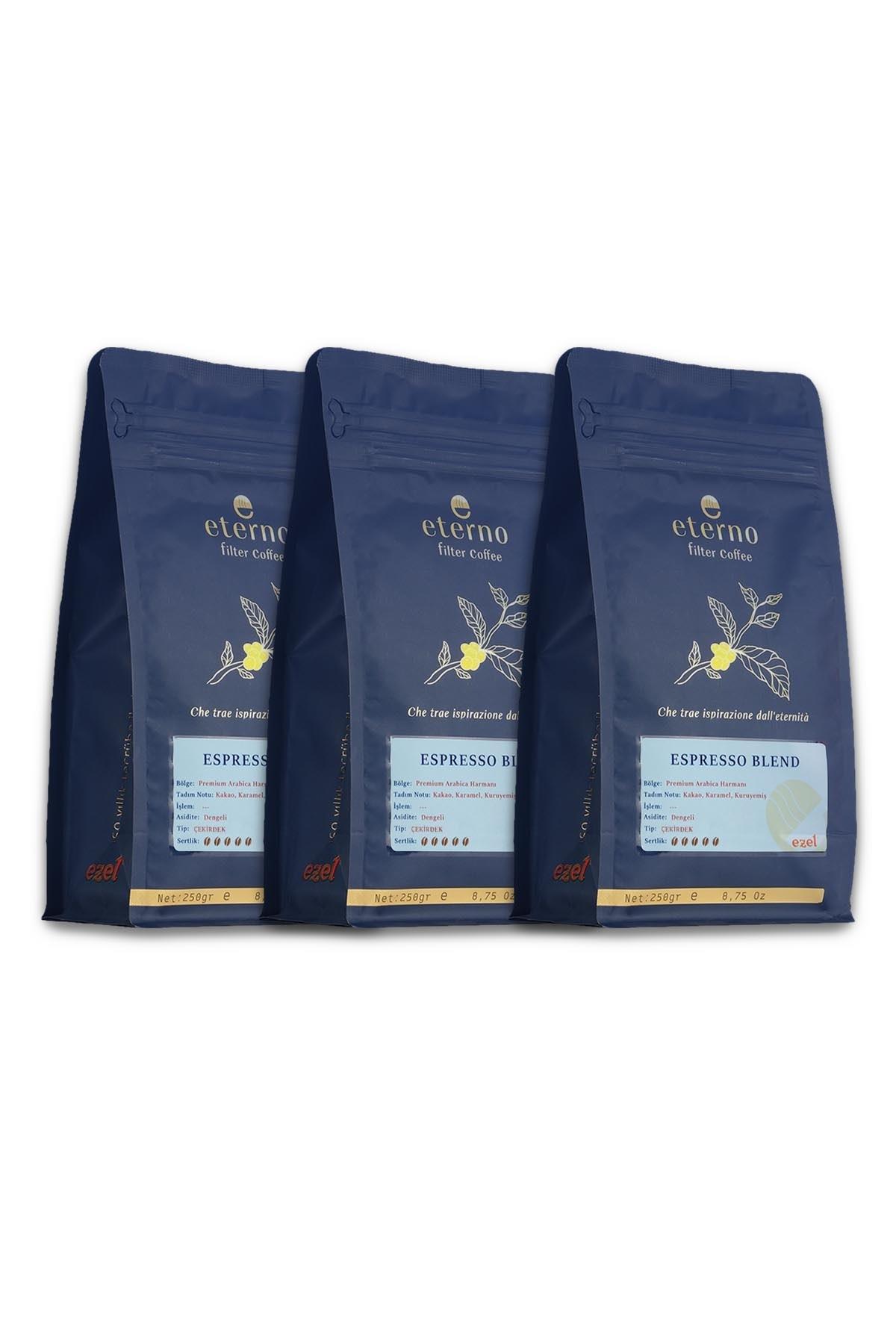 Eterno Espresso Blend Filtre Kahve Çekirdeği Üçlü Set – 3 x 250gr – Kahve Makineleri ile Uyumlu