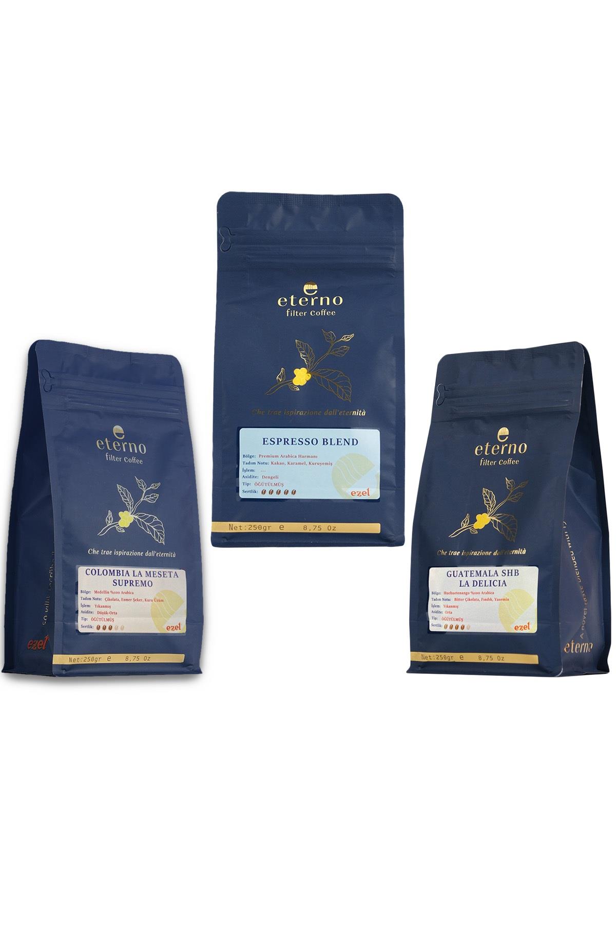 Eterno Öğütülmüş Üçlü Filtre Kahve Seti – 3 x 250gr