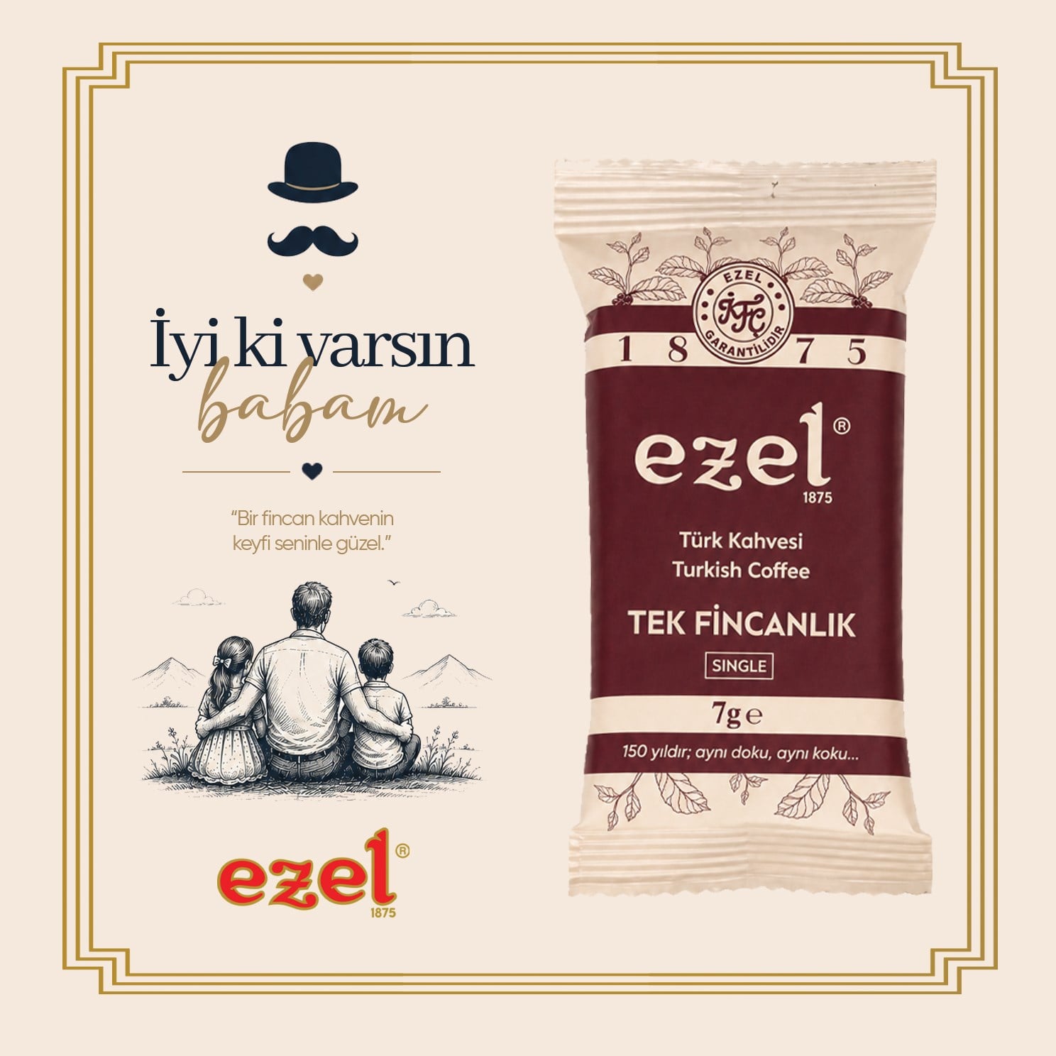 Ezel Geleneksel Türk Kahvesi Tek Fincanlık 7g & Babalar Günü Hediye Kartı- 20'li Paket