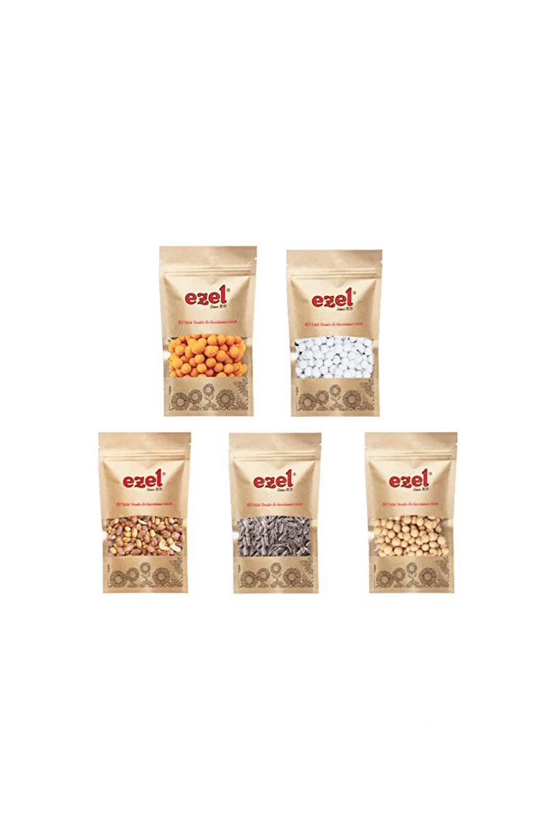 Ezel Kuruyemiş Şeker Kolisi – 5'li Atıştırmalık Set + 100 g Türk Kahvesi 