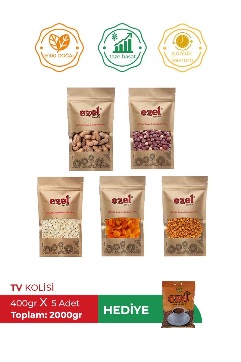 Ezel Kuruyemiş TV Kolisi – 5'li Lezzet Seti + 100 g Türk Kahvesi