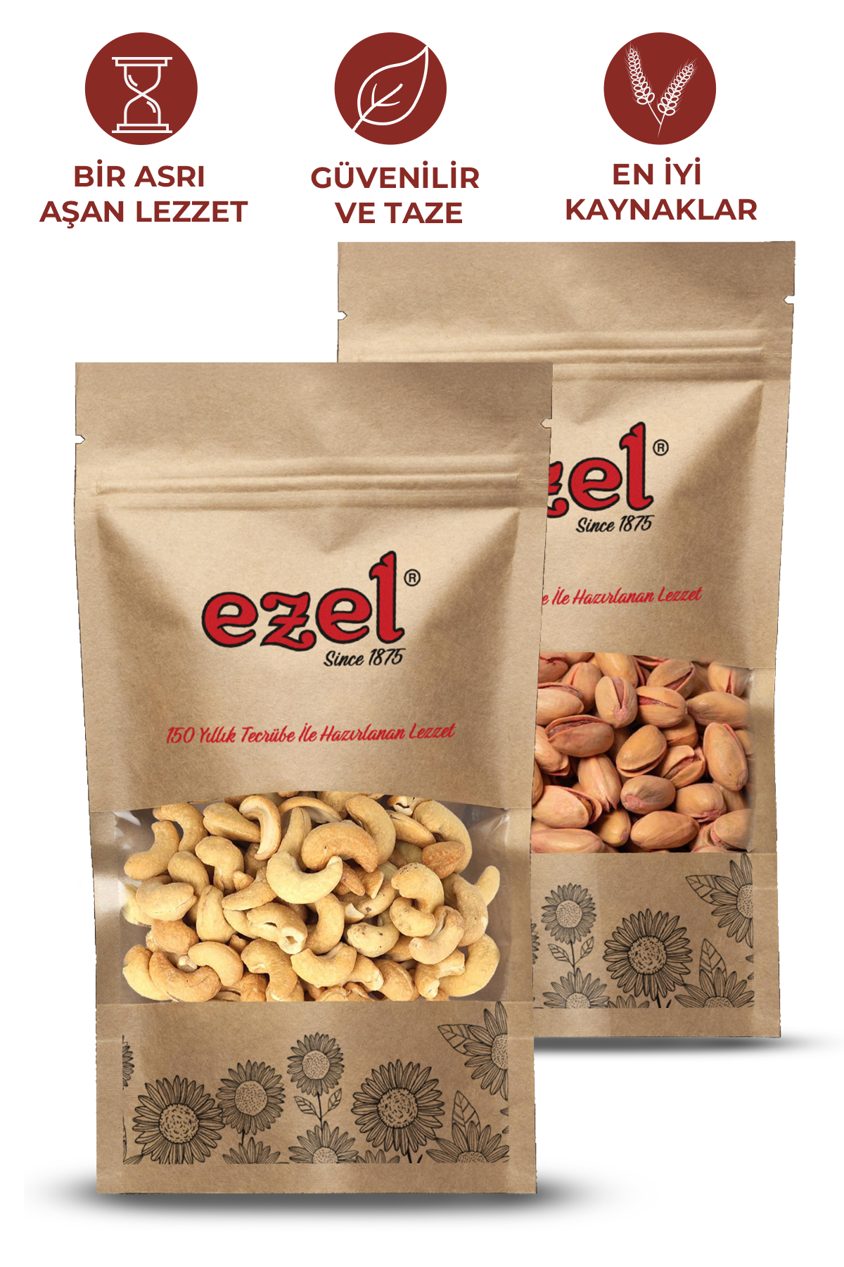Ezel Kuruyemişleri Siirt Antep Fıstığı -Tuzlu Kavrulmuş Kaju Seti 250gr &Taze Paketlenmiş