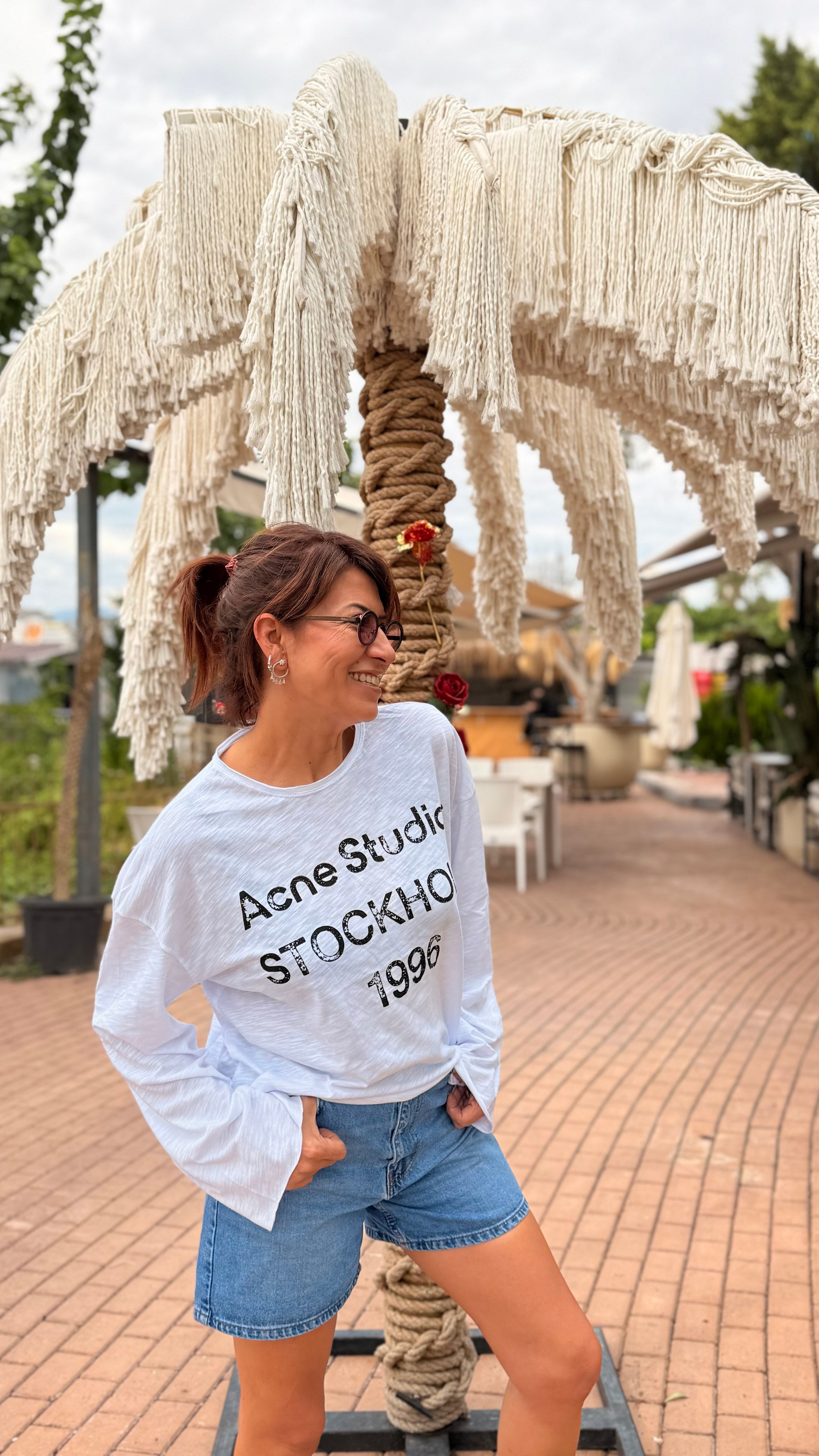 Acne İnce Salaş Basic Sweatshirt Beyaz