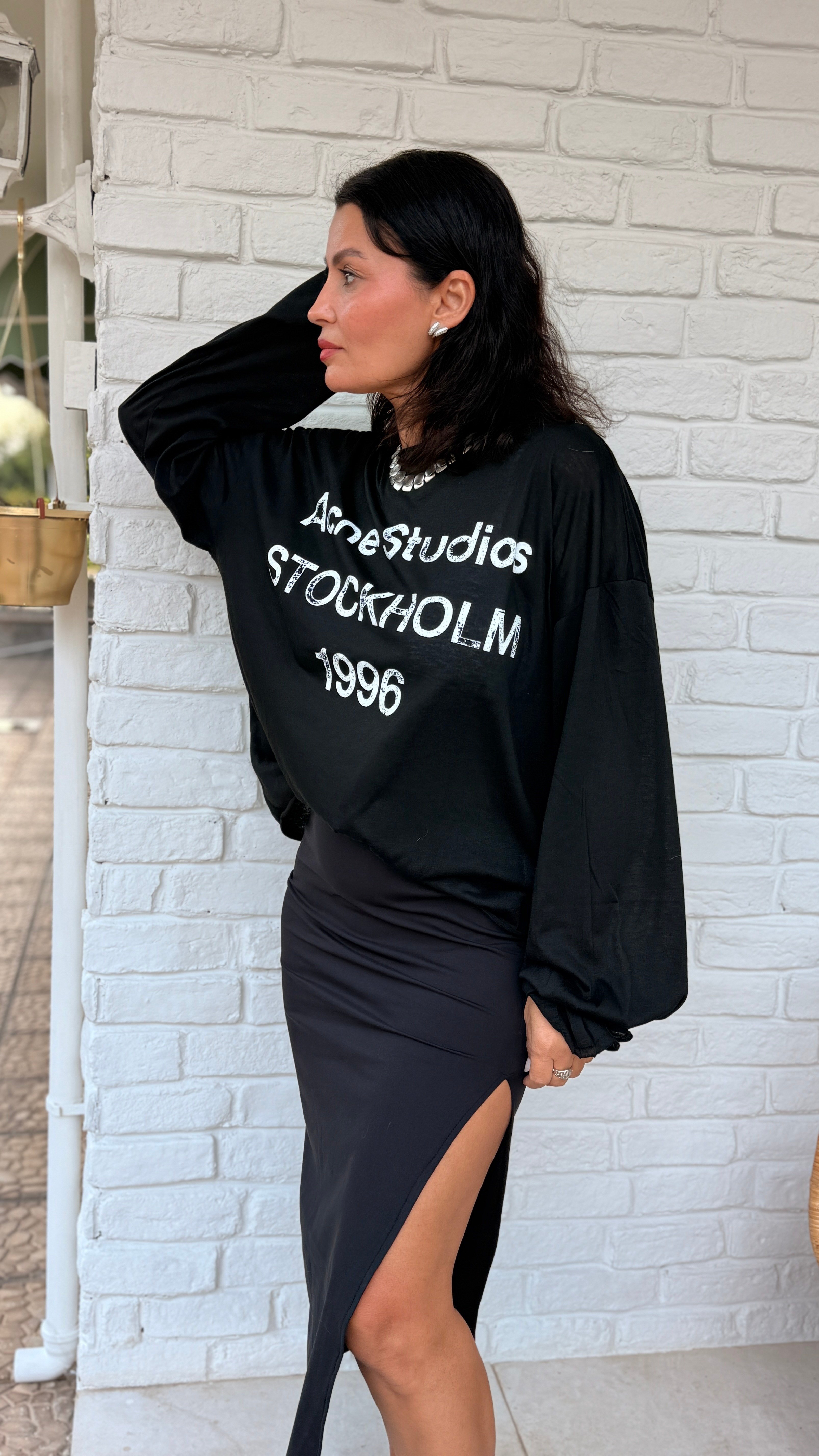 Acne Yazılı Sweatshirt Siyah