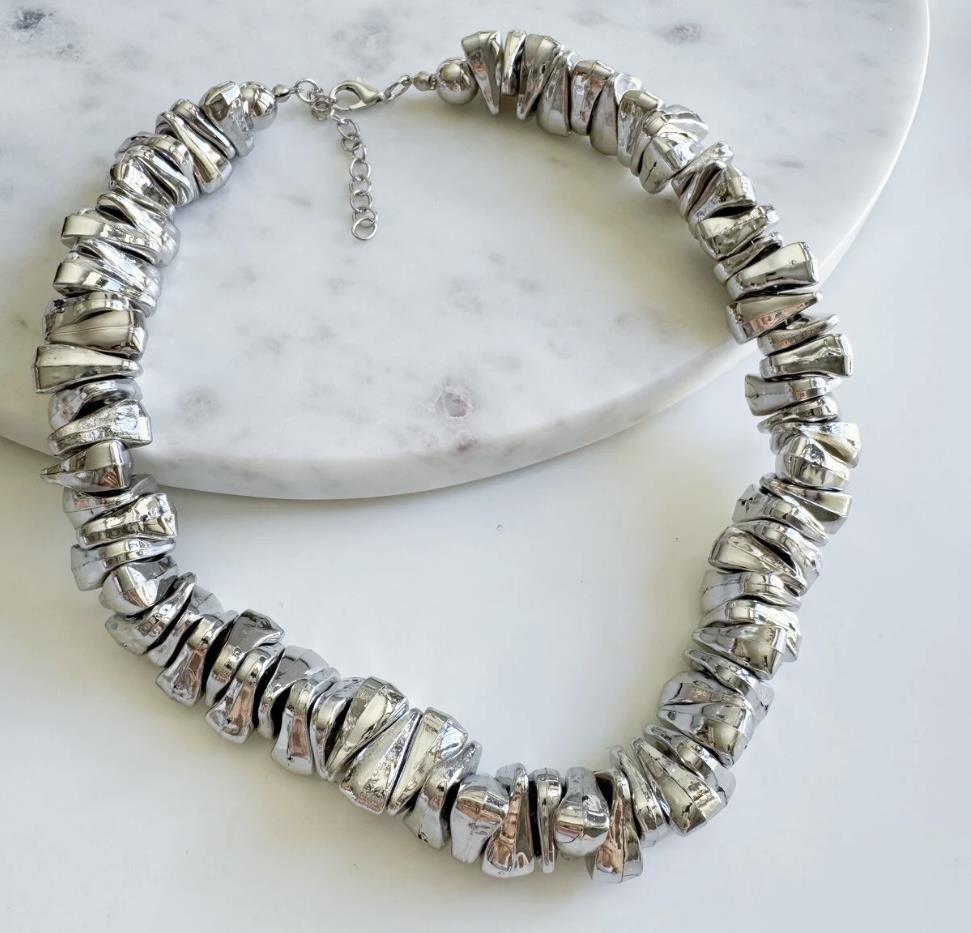 Asimetrik Sıralı Kolye Silver