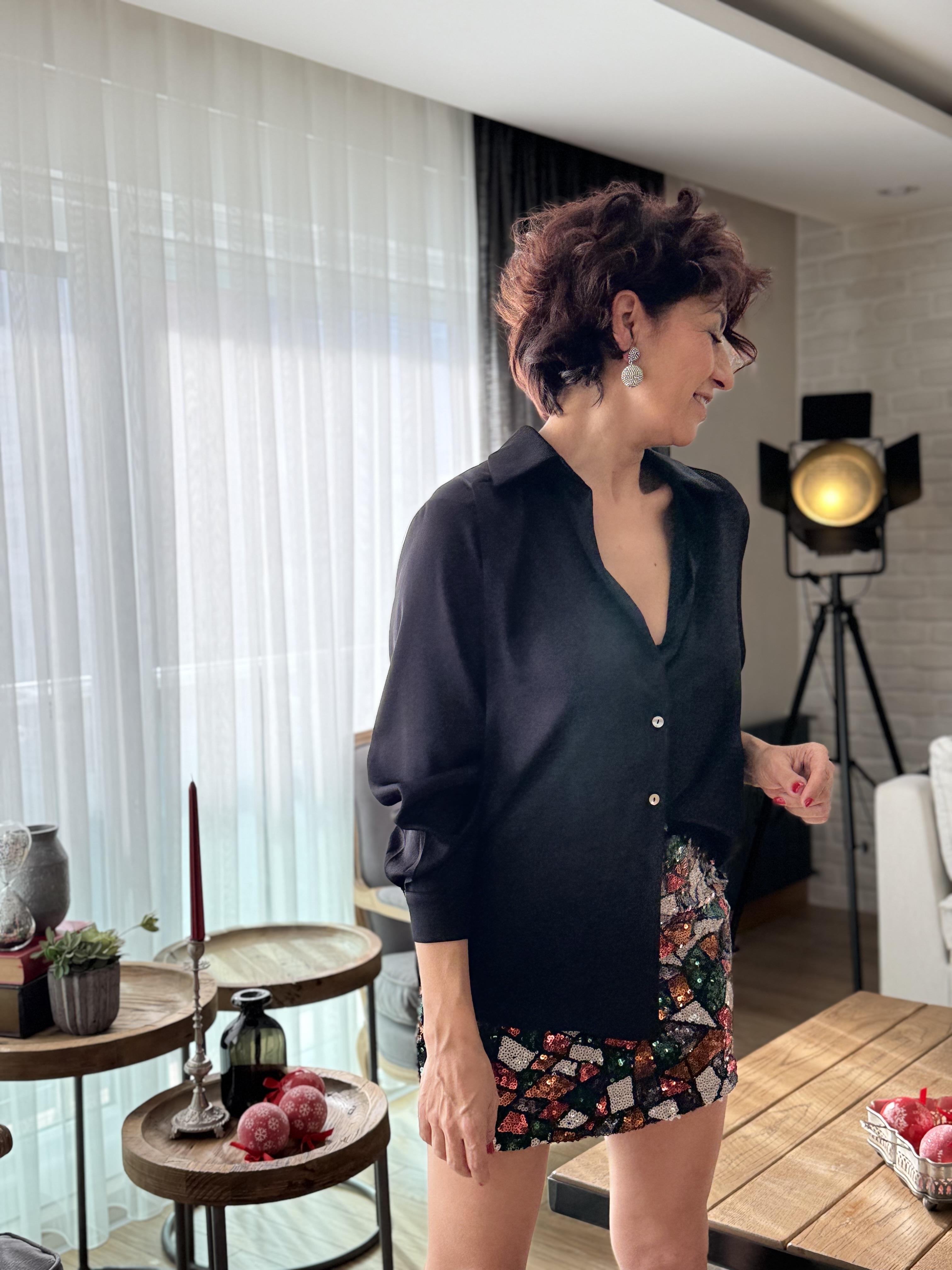Beli Lastikli Çok Renkli Pul Payet Etek