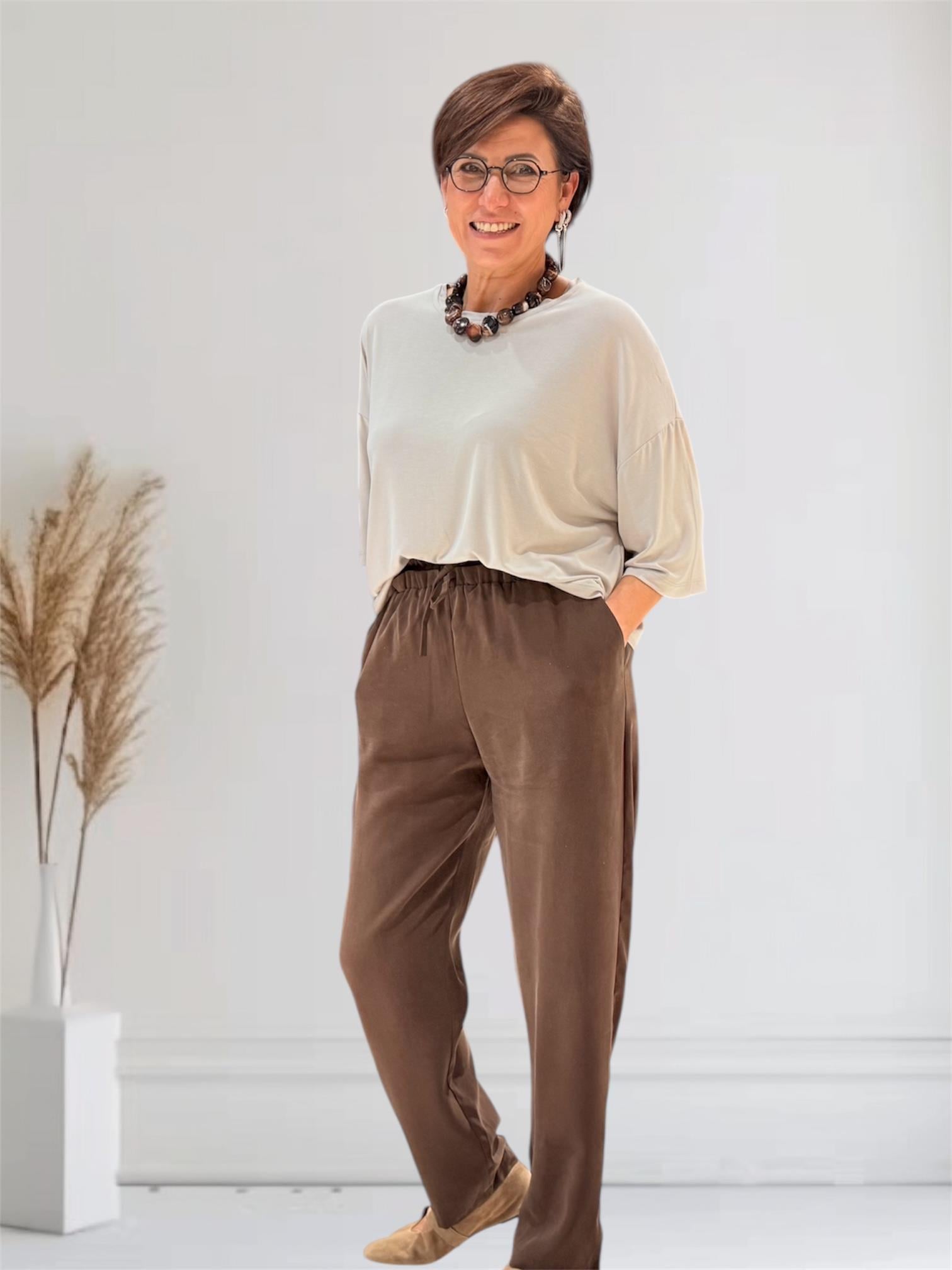 Beli Lastikli Tencel Pantolon Kahverengi