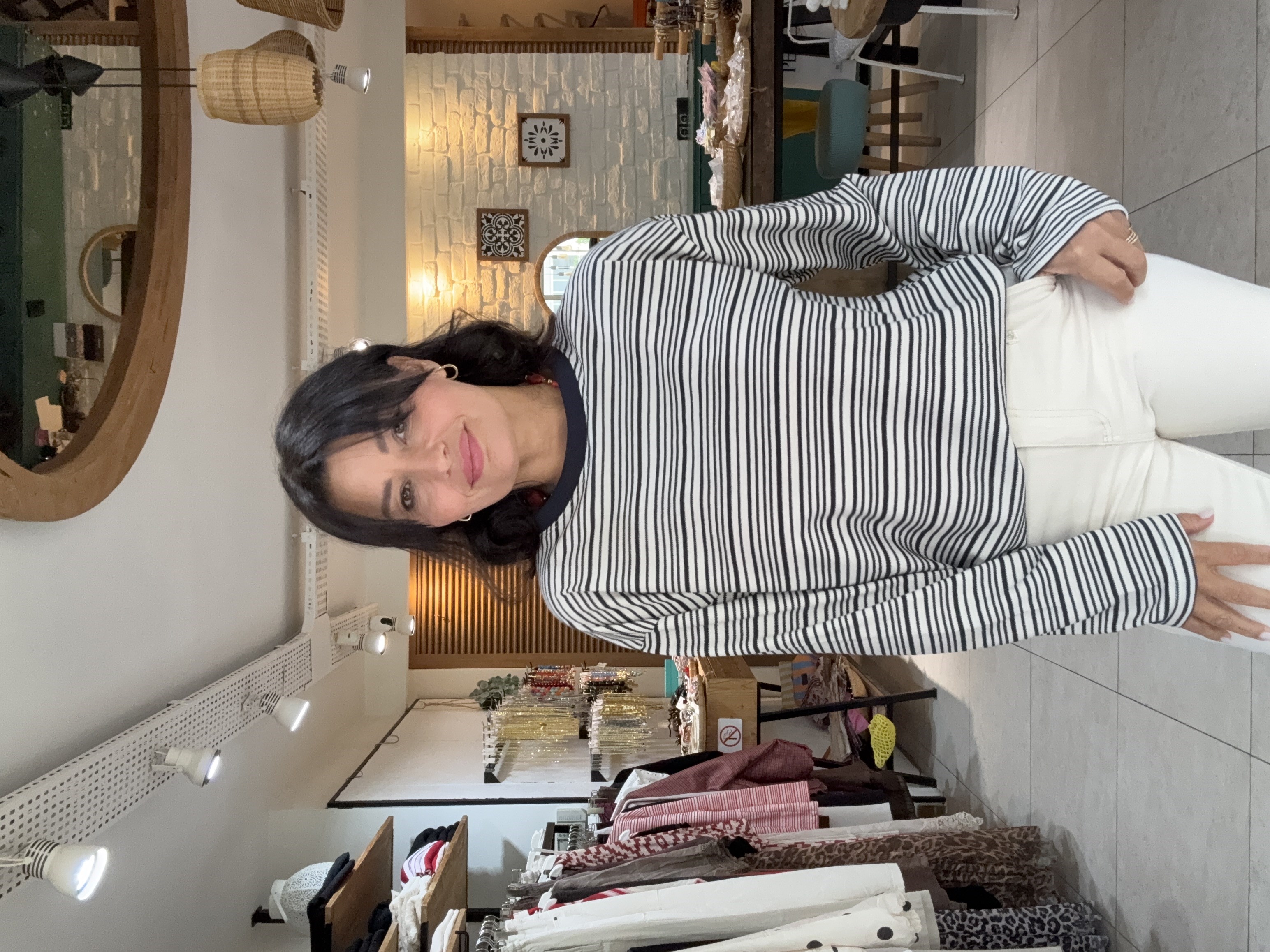Bisiklet Yaka Çizgili Sweatshirt Lacivert