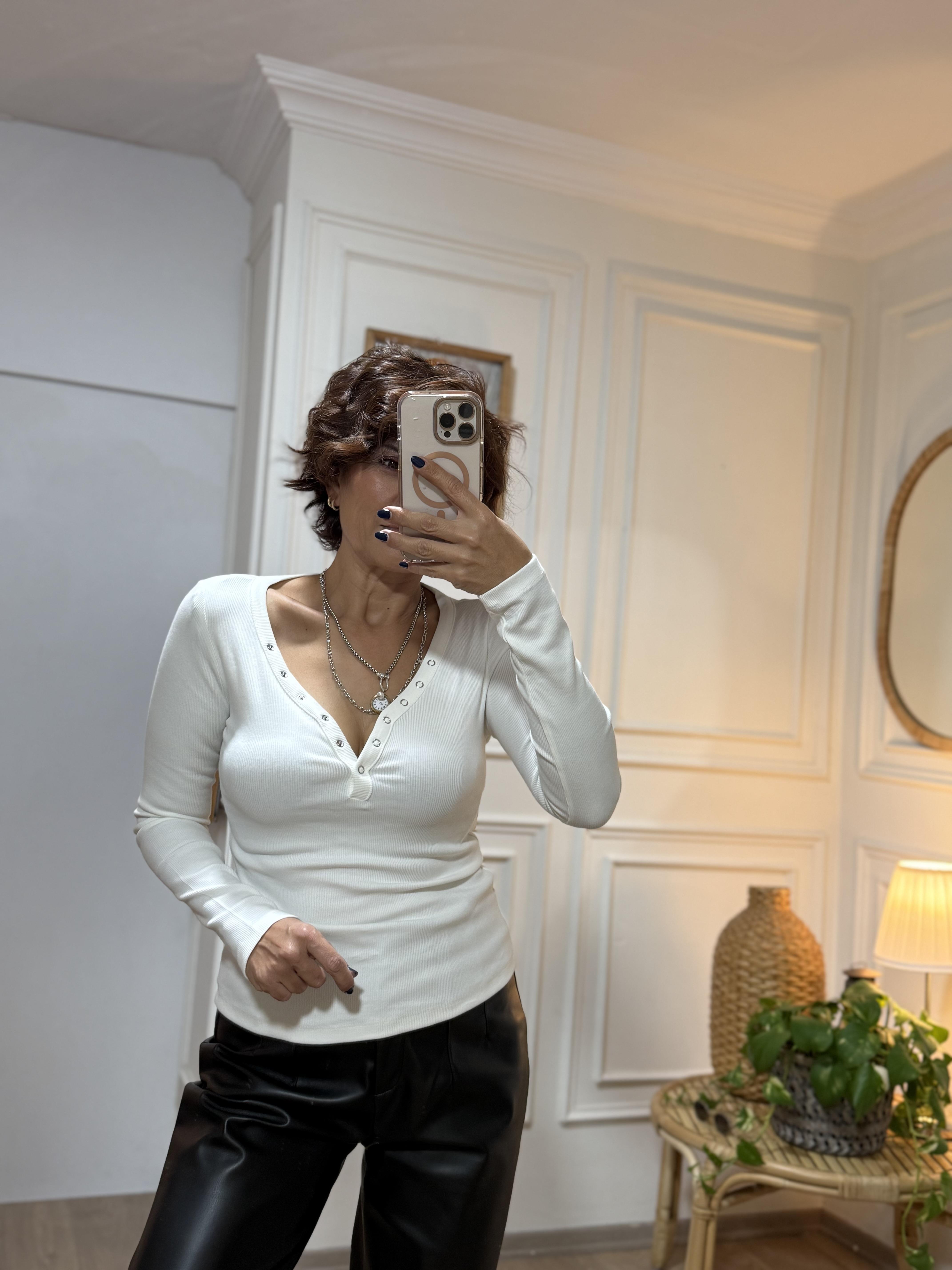 Çıtçıtlı Ribana Bluz Ekru